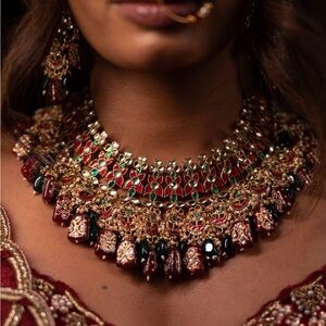 Elegant Gold and Red indian bridal jewelry